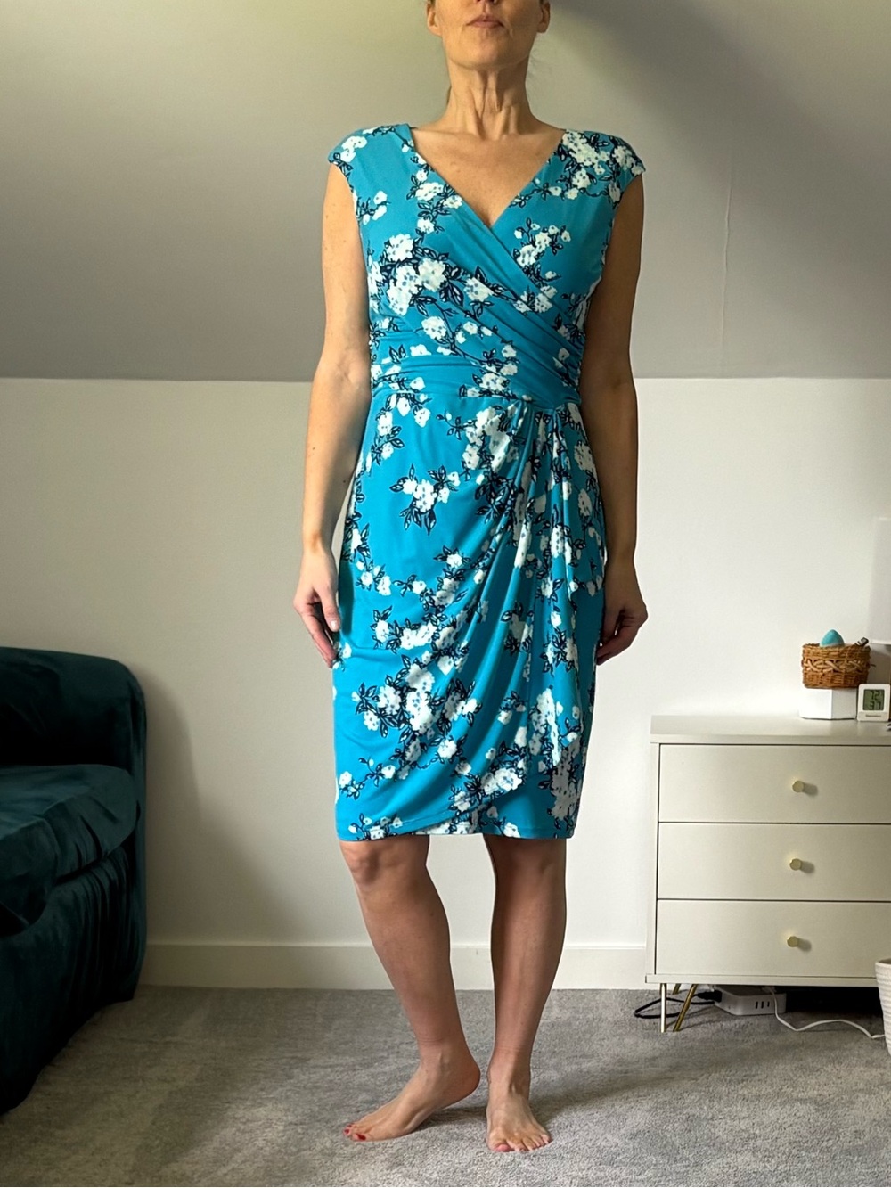Chaps Turquoise Floral Wrap Midi Dress